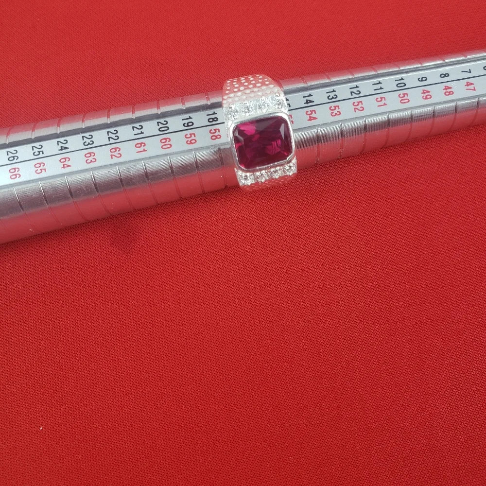 925 sterling‎ silver with Red / White zircon stones mens ring size 8 - Picture 6 of 12